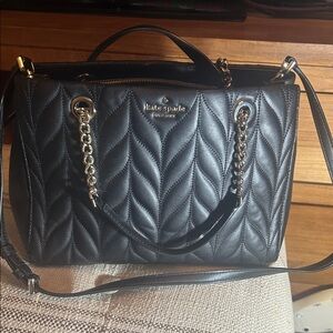 Kate Spade Black Quilted Satchel with Gold-Tone Chain Handles + Crossbody strap